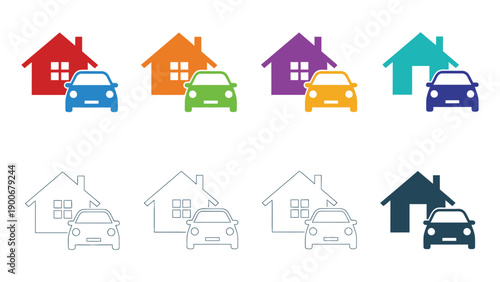 A colorful illustration of houses and cars in various colors and styles
