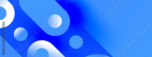 Abstract blue background. Circles overlap, creating dynamic visual effect. Gradient shades provide depth, modern aesthetic.