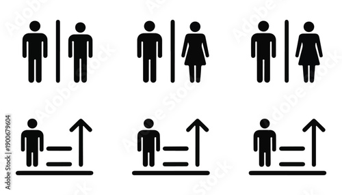 Universal restroom and vertical transport pictograms for architectural wayfinding and interior design
