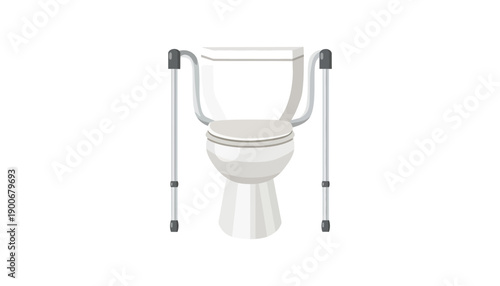 An illustration of a toilet with grab bars for assistance