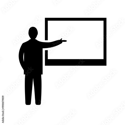 Teacher Presenting at Blackboard Vector Icon Silhouette for Education Classroom and Professional Training Design