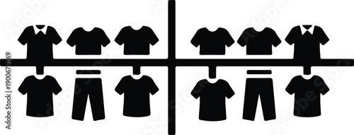 silhouette apparel icons arranged on racks for retail store organization vector design