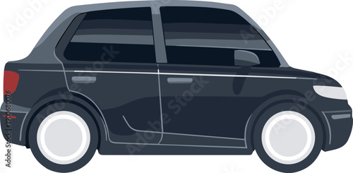 Black sedan car side view illustration, modern city vehicle design, isolated automobile vector, transportation concept, clean flat style