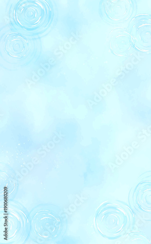 水彩風の涼しげな水面と小さな波紋_縦