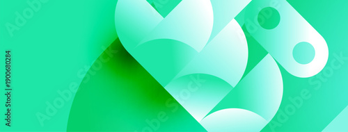 Abstract shapes overlap, creating dynamic composition. Teal hues dominate, suggesting freshness, innovation. Smooth gradients enhance visual depth.