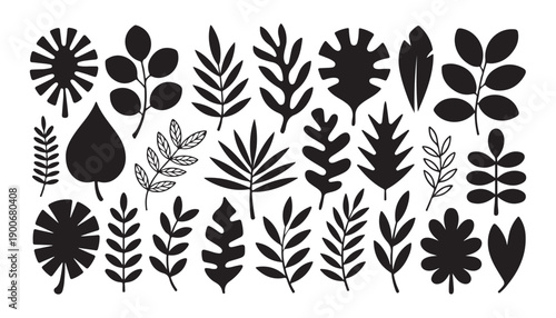 Abstract botanical shapes and leaf silhouettes for contemporary wall art and fabric pattern projects