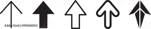 A collection of diverse black up arrow icons illustrating various design styles and uses for navigation Vector