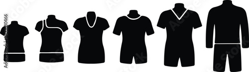 silhouette collection of diverse apparel types for fashion and sportswear vector design