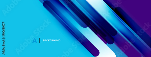 Abstract geometric design. Blue, purple gradients create dynamic diagonal lines. Modern aesthetic, suitable for digital backgrounds.