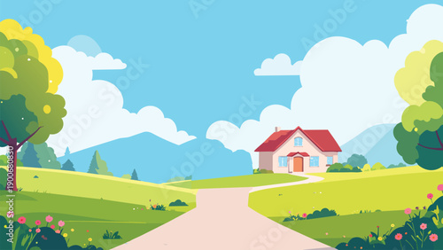 Nature with house mountain with cloud sky