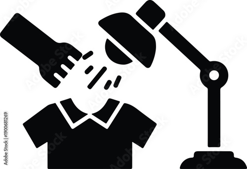 silhouette human torso under desk lamp with adjustable arm light vector design