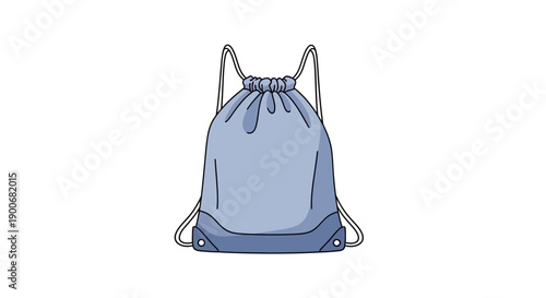 Blue drawstring backpack with front pocket isolated on white background.