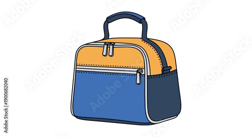 Colorful insulated lunch bag with handle for easy carrying.