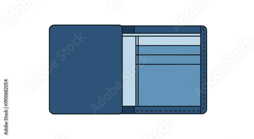 Open blue wallet with compartments for cards and cash.