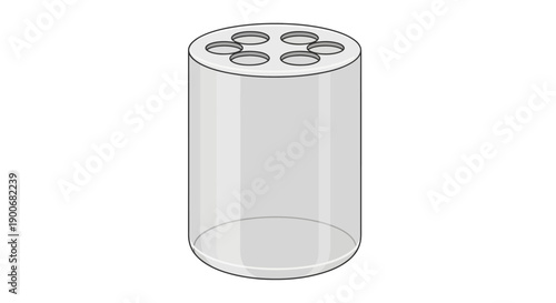 Transparent cylindrical container with multiple compartments on top.