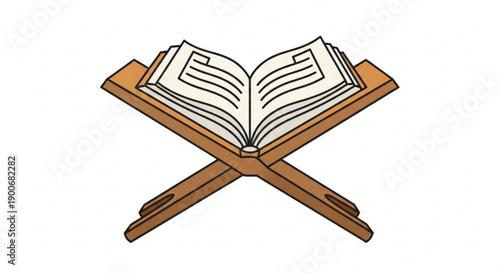 Quran on Wooden Stand Isolated on White Background