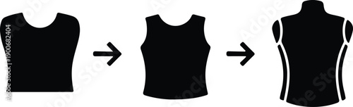 silhouette showing three stages of clothing pattern and mannequin vector design