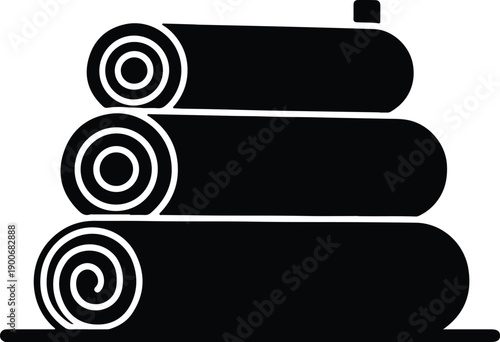 silhouette three stacked fabric rolls for textile and tailoring industry vector design