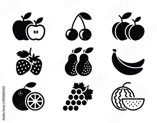 Collection of Vector illustration Black and White Fruit