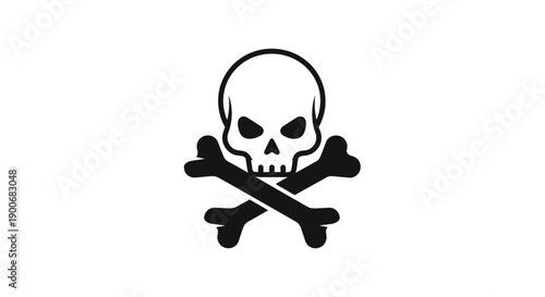Black skull and crossbones icon representing danger, poison, or piracy, isolated on a clean white background for universal warning.