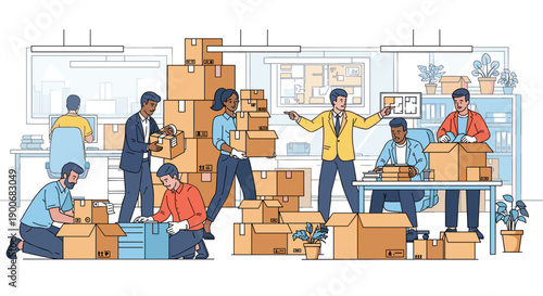 Warehouse workers busy with shipping and receiving operations.