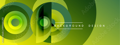 Abstract green layers create dynamic visual effect. Circles overlap, forming modern background design. Gradient shades enhance depth.