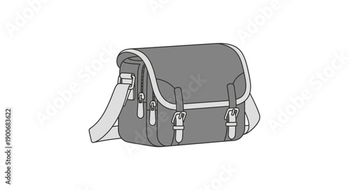 Gray messenger bag with adjustable strap and buckles.