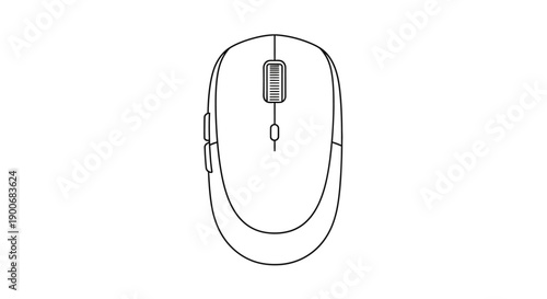 Minimalist black computer mouse with scroll wheel on white background.