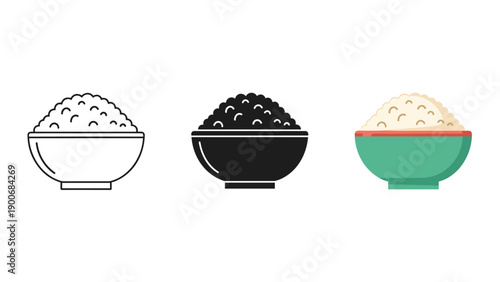 A set of three bowls filled with different types of rice Vector