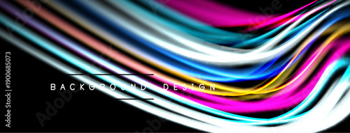 Abstract flowing ribbons, vibrant colors, dynamic composition. Black background emphasizes bright, smooth shapes. Modern design element.