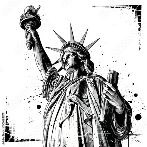Statue of Liberty Black and White Grunge Art, NYC Landmark