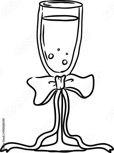 Hand Drawn Champagne Glass With Bow