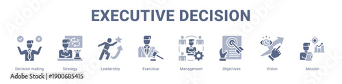 Executive Decision web banner icon vector illustration concept ,  with icon of Decision making, Strategy, Leadership, Executive, Management, Objectives.