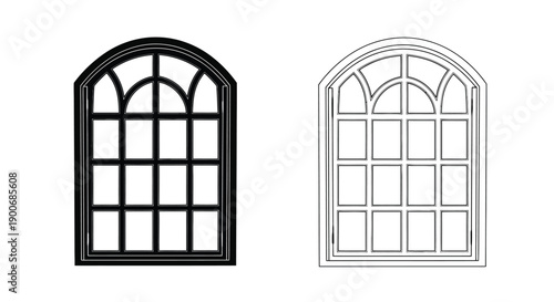 Two arched windows one black one white side by side illustration
