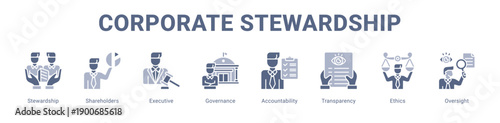 Corporate Stewardship web banner icon vector illustration concept ,  with icon of Stewardship, Shareholders, Executive, Governance, Accountability, Transparency.