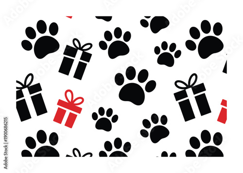 Paw Print and Gift Pattern: A Celebration of Pets and Presents Vector illustration