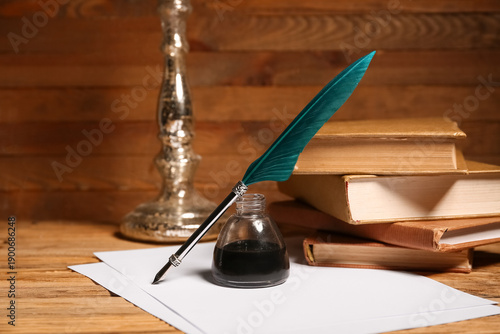 Books with nib pen, inkwell...