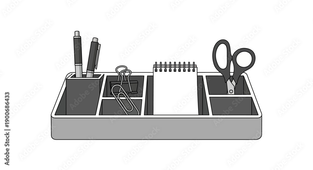 Fototapeta premium Organized office desk organizer with stationery items and notepad.