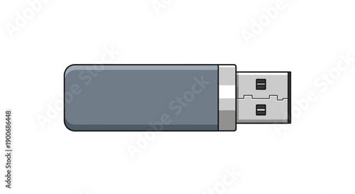 Illustration of a simple gray USB flash drive with a metallic connector.