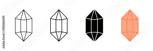 Set of minimalist crystal icons with transparent background, depicting geometric prisms, precious gemstones, mineral structures, and abstract forms, vector illustration