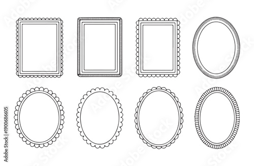 Detailed ornate frame borders for portraits and labels featuring complex scalloped and lined patterns