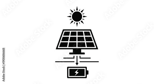 Solar panel absorbing sunlight and charging a battery symbol illustration