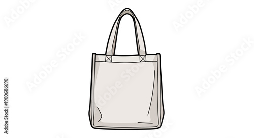 Simple white tote bag with black handles isolated on white background.