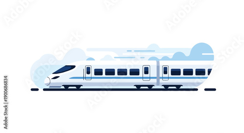 High Speed Express Train Railway Flat Vector Illustration on White Background