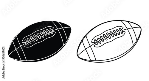 Two stylized american footballs one black and one white outline