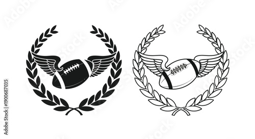 American football emblem with laurel wreaths and winged helmets design
