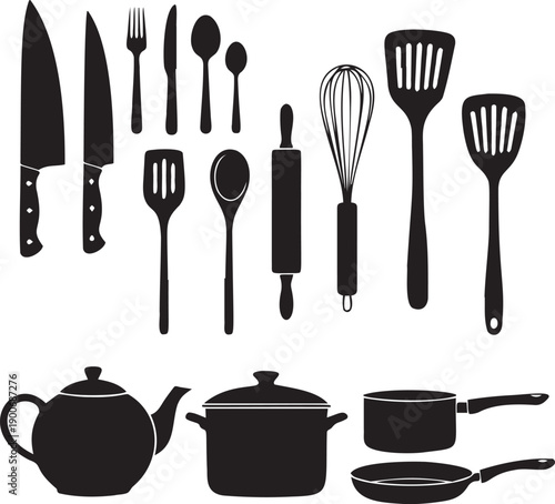 People cooking food diverse group preparing meals in kitchen culinary activity home cooking silhouette collection