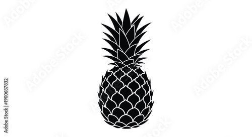 A striking black and white silhouette of a ripe pineapple fruit
