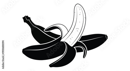 A partially peeled banana depicted in a simple black and white illustration