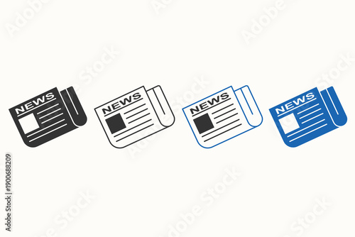 Hand-drawn newspaper icon set for news and media concepts.